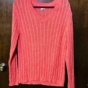 Croft & Barrow Pink V-Neck Sweater with Cable-Knit Design